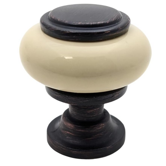 DIY Décor Hub - Small Oil-Rubbed Bronze with Beige Ceramic Cabinet Knobs, 10-Pack