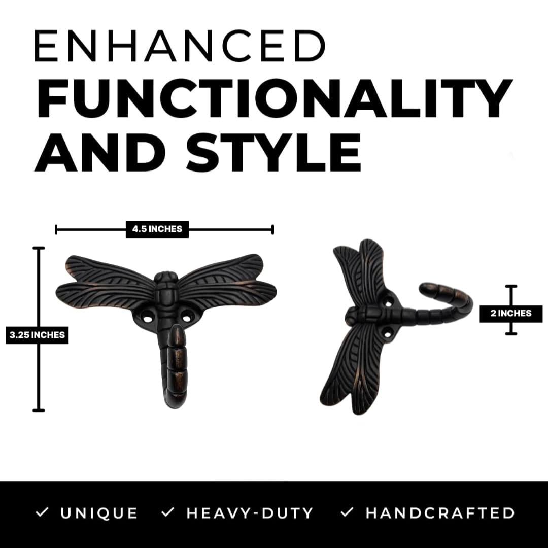 DIY Décor Hub - Set of 6 Dragonfly Hooks - Oil Rubbed Bronze