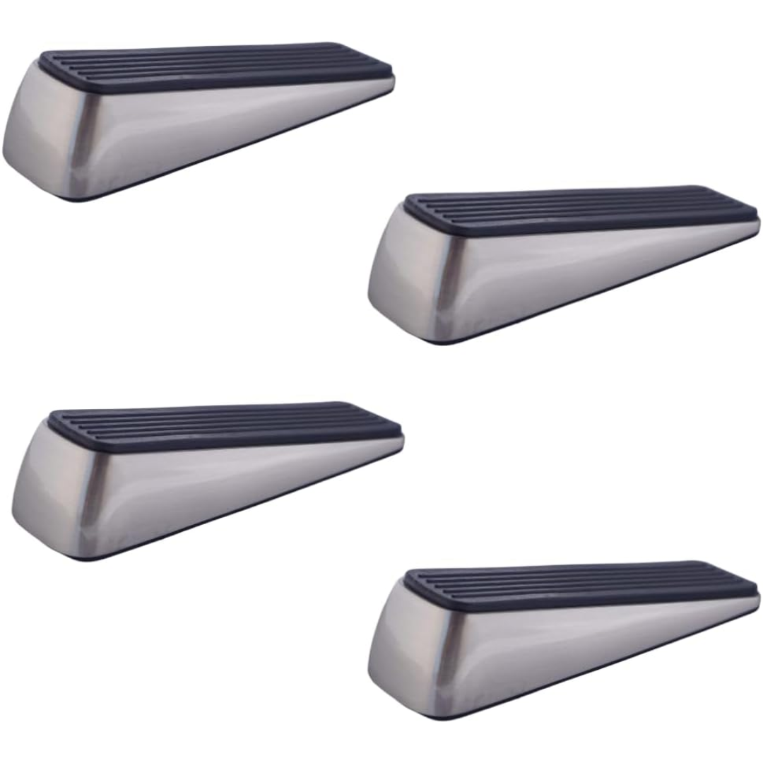 Handsley - 8 pcs Satin Nickel Metal Jacket Door Stoppers with Premium Rubber Wedge for Secure, Pet-Proof Hold