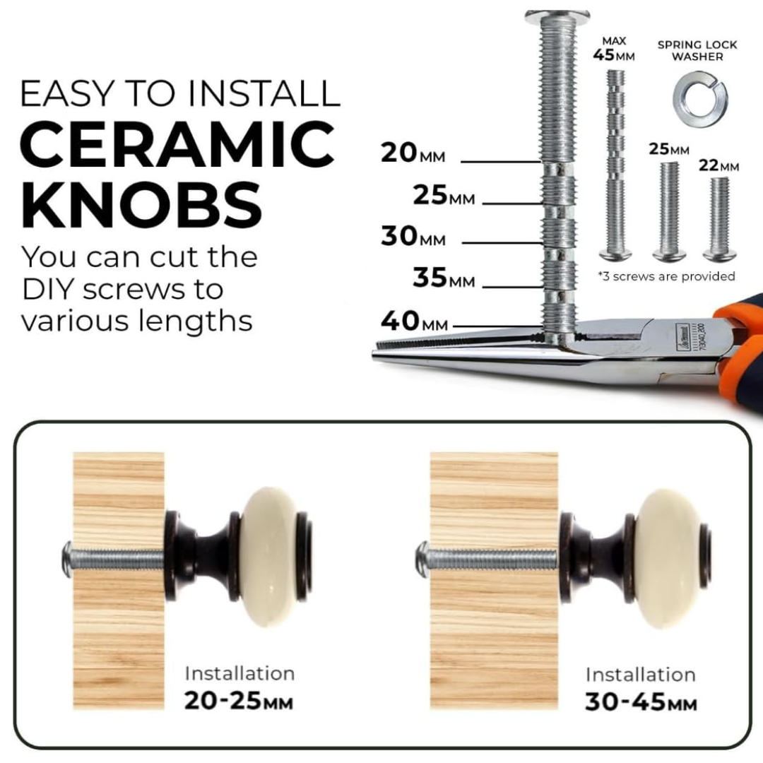 DIY Décor Hub - Large Oil-Rubbed Bronze with Beige Ceramic Cabinet Knobs, 1.5 inch, 10-Pack