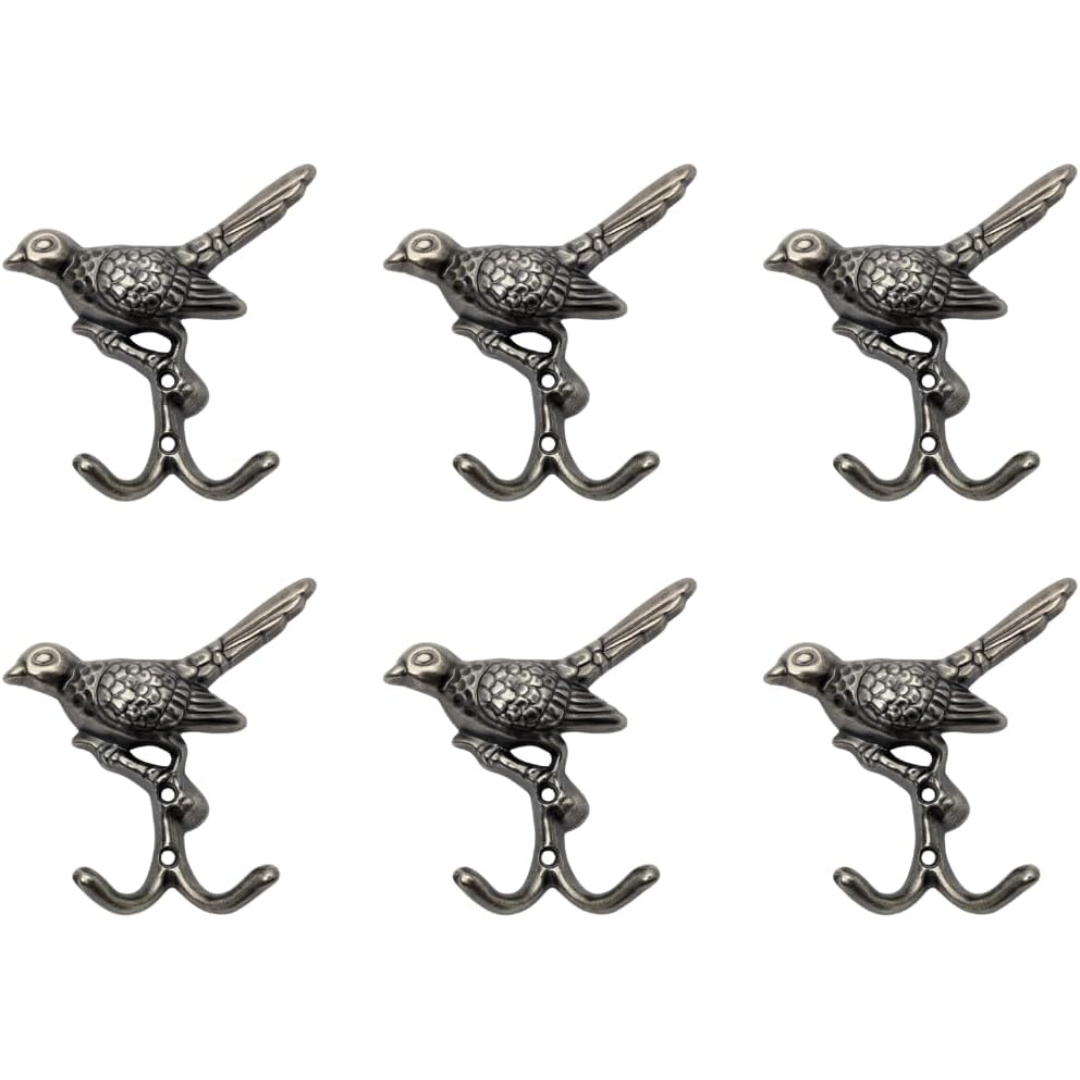 Handsley - 12 pcs Antique Silver Bird Wall Hooks for Office, Storage, and Commercial Wall Mount Use, Decorative Utility Hooks for Coats, Keys, Bags, and More