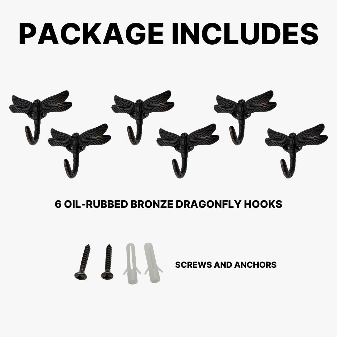 DIY Décor Hub - Set of 6 Dragonfly Hooks - Oil Rubbed Bronze