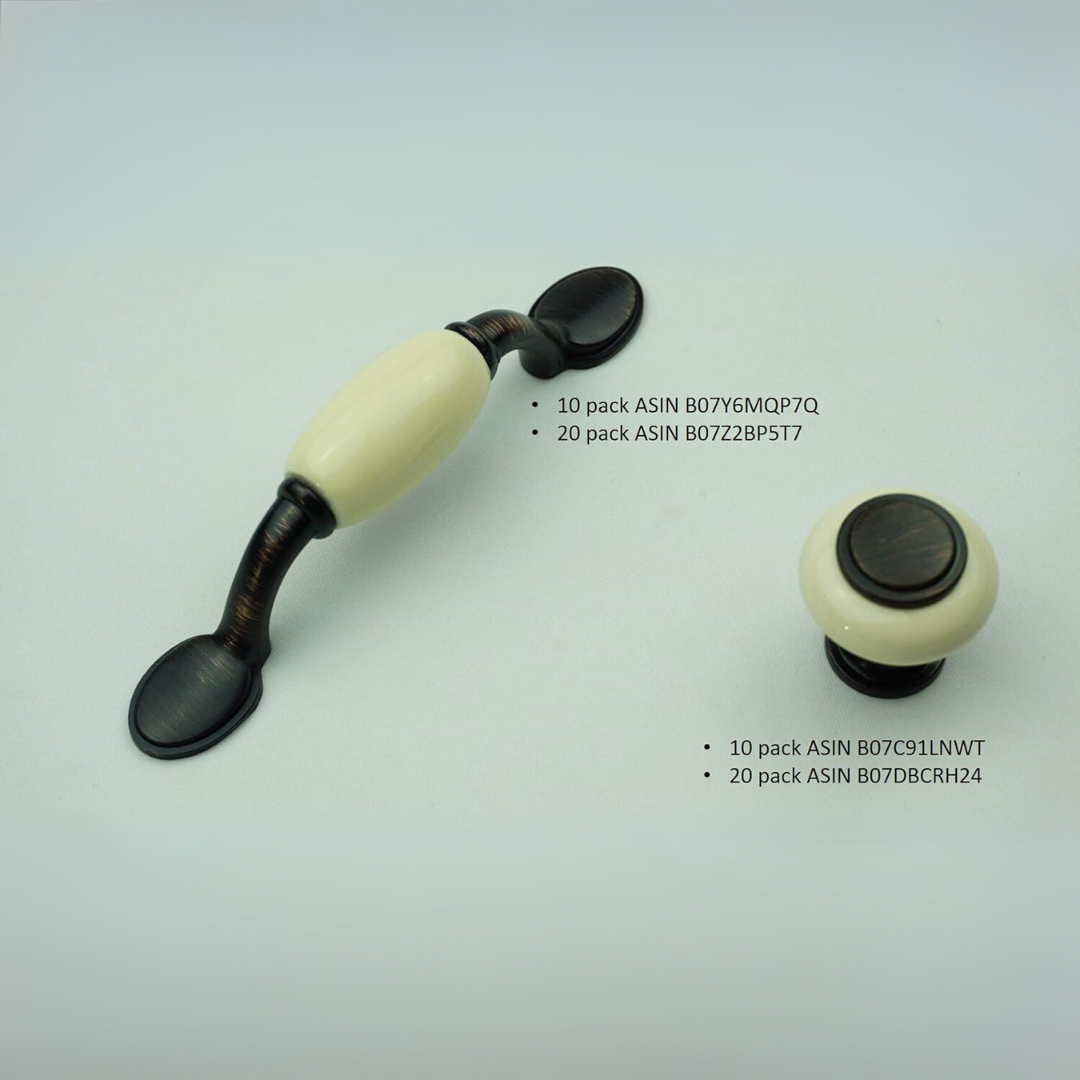 DIY Décor Hub - 3 inch Oil-Rubbed Bronze Handle with Beige Ceramic Accent, 20 Pack