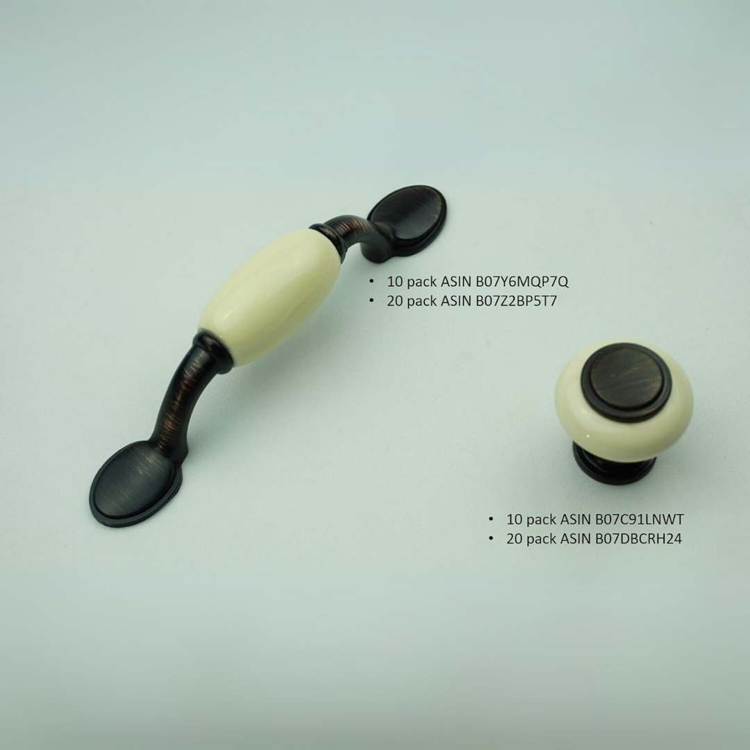 DIY Décor Hub - 3 inch Oil-Rubbed Bronze with Beige Ceramic Cabinet Pulls / Handles, 10-Pack