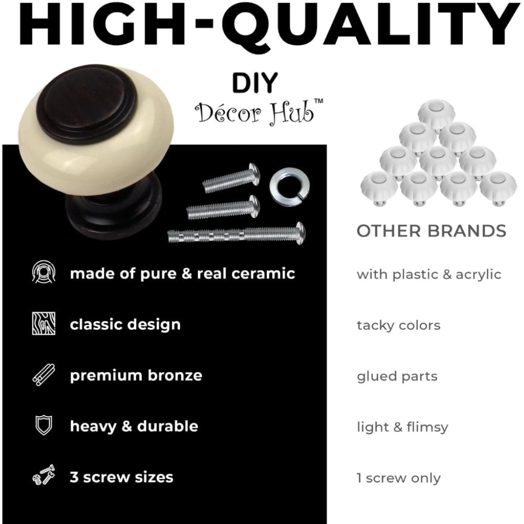 DIY Décor Hub - Small Oil-Rubbed Bronze with Beige Ceramic Cabinet Knobs, 10-Pack