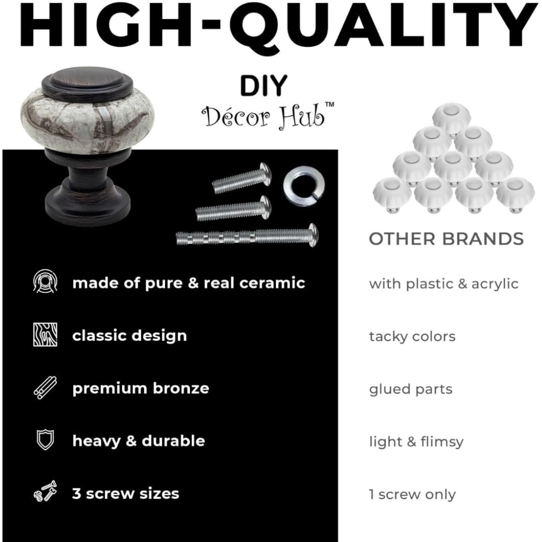 DIY Décor Hub - Small Oil-Rubbed Bronze w/Granite-Gray Ceramic Cabinet Knobs, 20-Pack