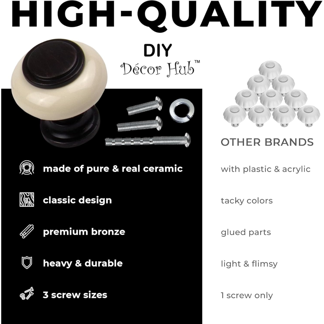 DIY Décor Hub - Small Oil-Rubbed Bronze with Beige Ceramic Cabinet Knobs, 20-Pack