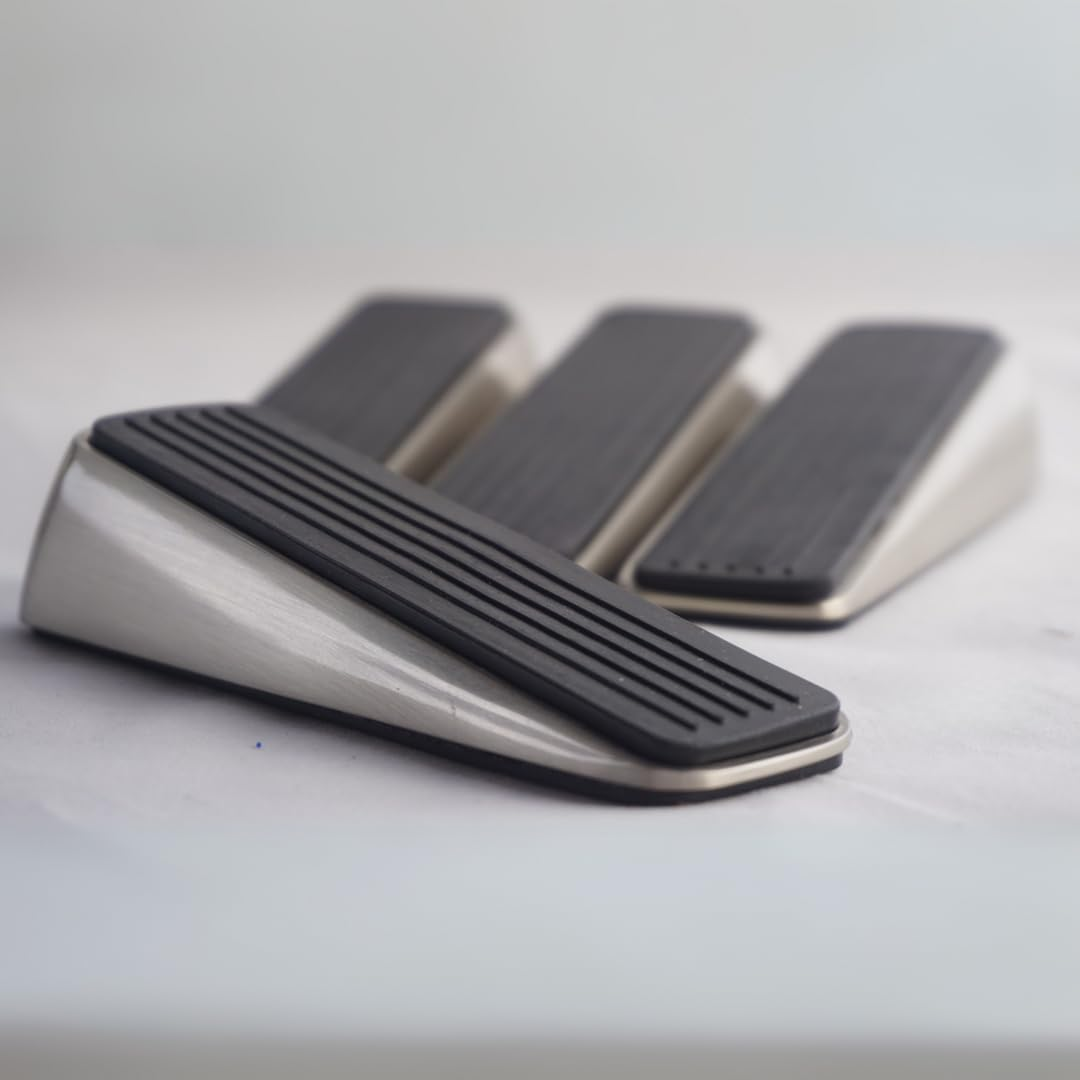 Handsley - 8 pcs Satin Nickel Metal Jacket Door Stoppers with Premium Rubber Wedge for Secure, Pet-Proof Hold