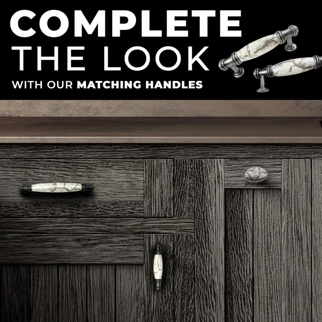 DIY Décor Hub Antique Silver Oval Knobs w/Gray Marble Accent for Cabinet & Drawers (20)