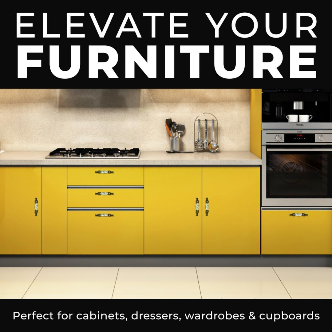 DIY Décor Hub 3.75 inch Antique Brass Floral Design Cabinet Handles, Set of 10