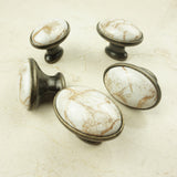 DIY Décor Hub: 10 Antique Brass Ceramic Oval Knobs with a Brown Marble Accent