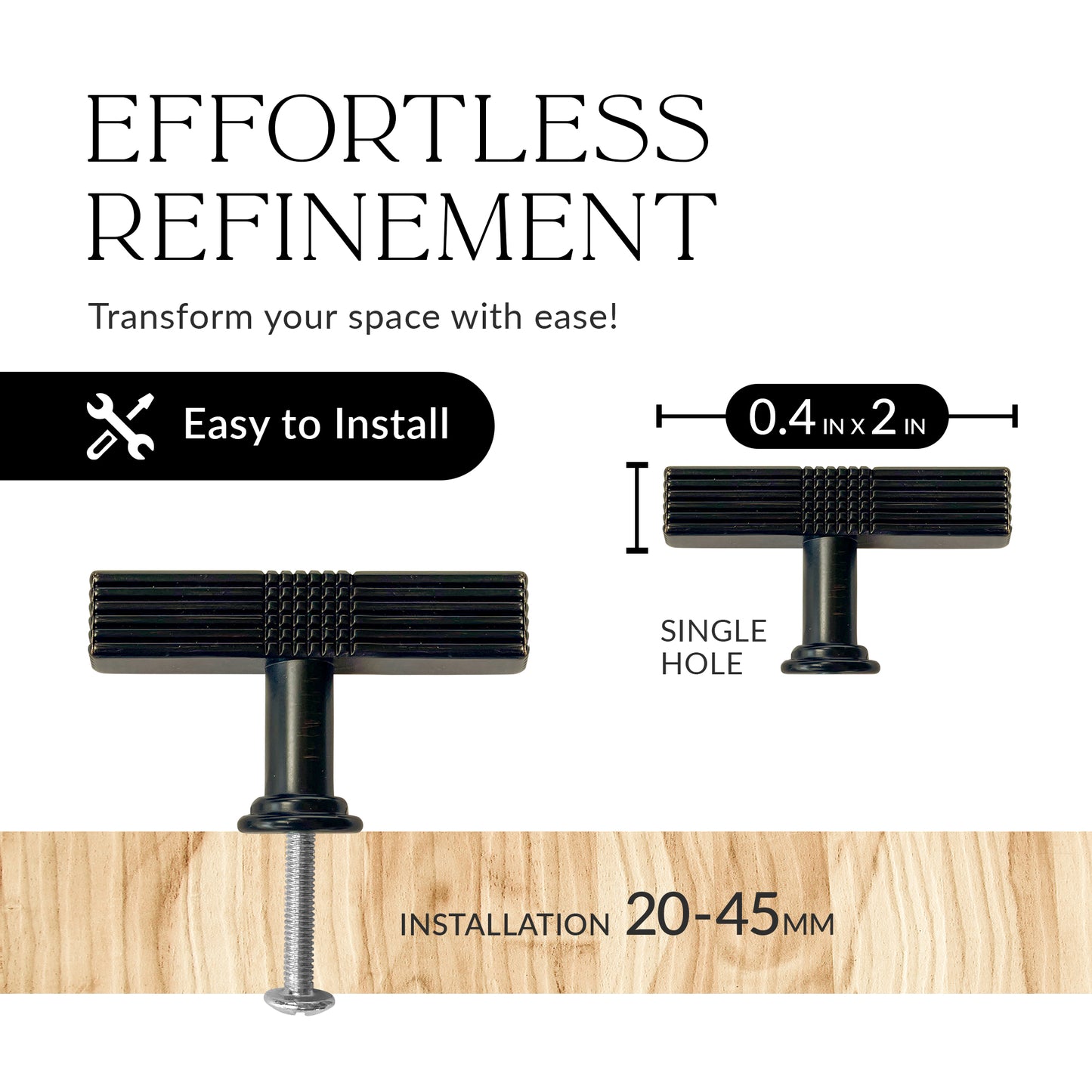 Handsley - Finely Crafted ORB T Bar Handles for Cabinets, Drawers & more- 10 pack, Single Hole