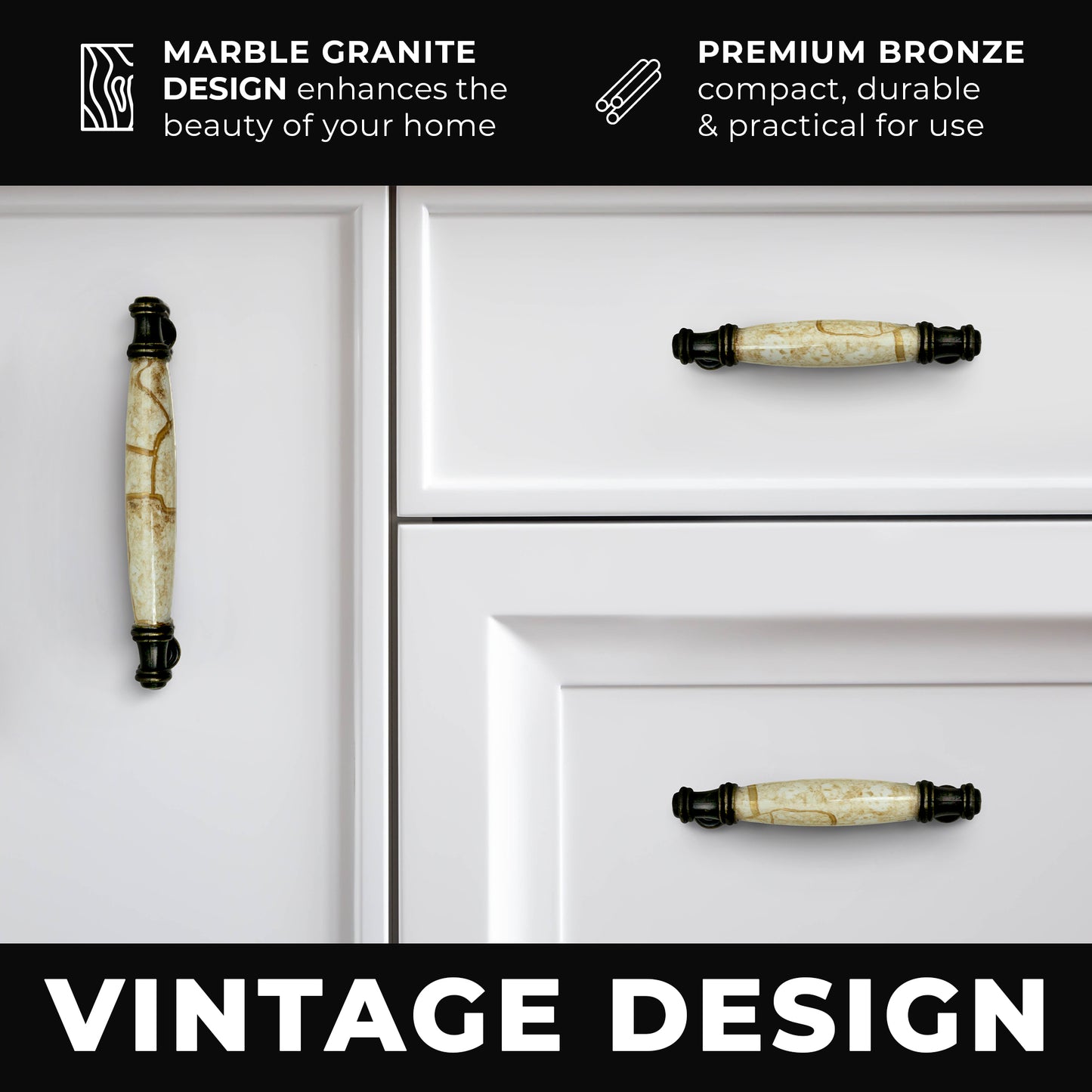 DIY Décor Hub - 3 3/4 inch Antique Brass Cabinet Pulls, 10-Pack