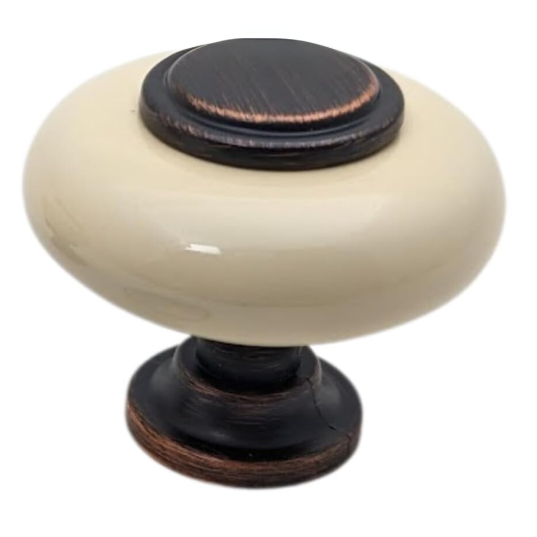 DIY Décor Hub - Large Oil-Rubbed Bronze with Beige Ceramic Cabinet Knobs, 1.5 inch, 10-Pack