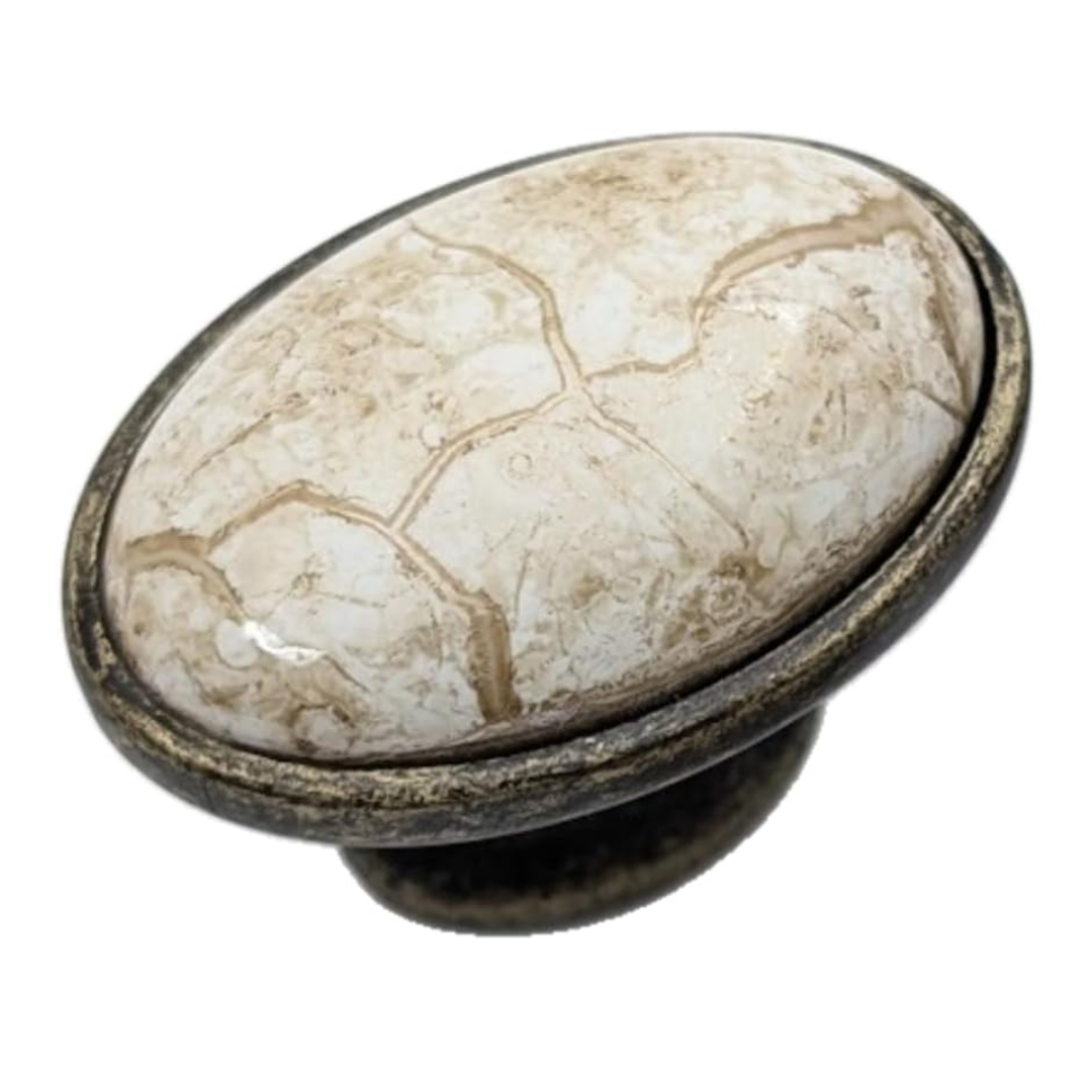 DIY Décor Hub: 20 Antique Brass Ceramic Oval Knobs with a Brown Marble Accent