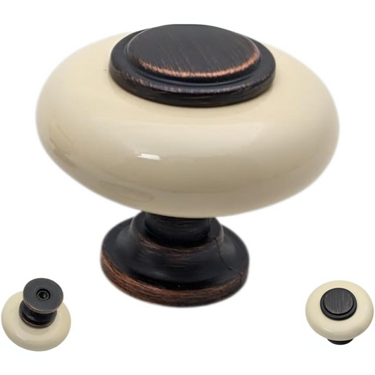 DIY Décor Hub - Large Oil-Rubbed Bronze with Beige Ceramic Cabinet Knobs, 1.5 inch, 10-Pack