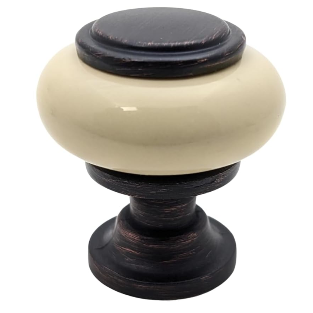 DIY Décor Hub - Small Oil-Rubbed Bronze with Beige Ceramic Cabinet Knobs, 10-Pack