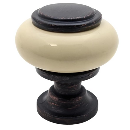 DIY Décor Hub - Small Oil-Rubbed Bronze with Beige Ceramic Cabinet Knobs, 10-Pack