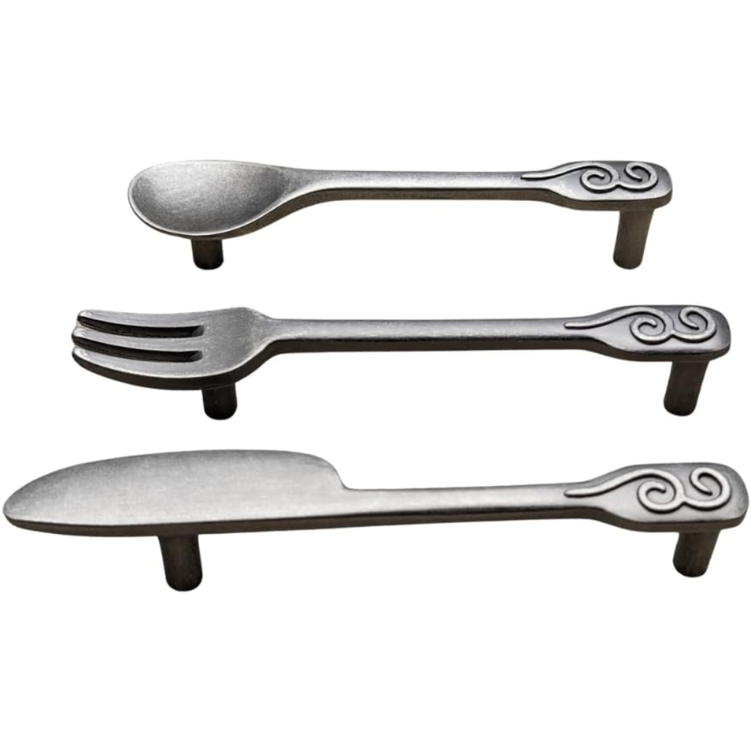 DIY Décor Hub - Kitchen Cabinet Handles Antique Silver, Spoon-Fork-Knife 5 Each (15 Total) 3 3/4 Inch Hole Center