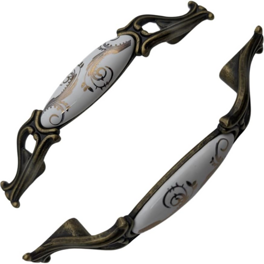 DIY Décor Hub 3.75 inch Antique Brass Floral Design Cabinet Handles, Set of 10