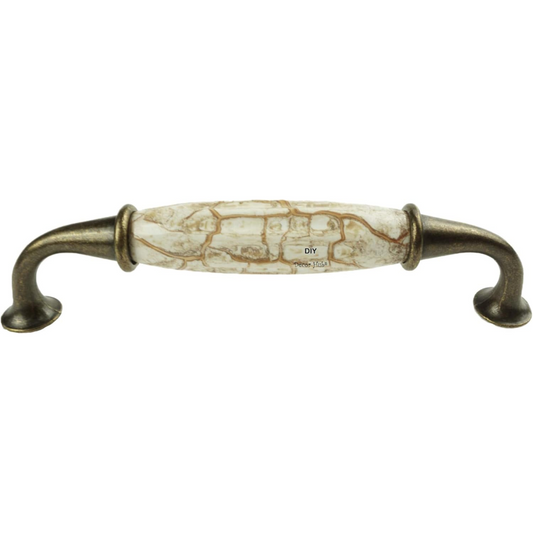 DIY Décor Hub - Set of 6 Antique Brass Ceramic Pumpkin Handles with Brown Marble Finish