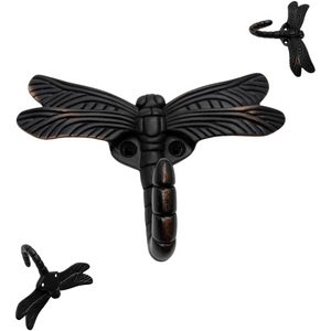 Handsley - 6 pcs Oil Rubbed Bronze Dragonfly Wall Hooks for Office, Storage, and Commercial Wall Mount Use, Decorative Utility Hooks for Coats, Keys, and Bags