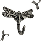 Handsley - 6 pcs Antique Silver Dragonfly Wall Hooks for Office, Storage, and Commercial Wall Mount Use, Decorative Utility Hooks for Coats, Keys, and Bags