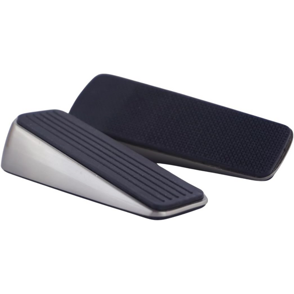 Handsley - 4 pcs Satin Nickel Metal Jacket Door Stoppers with Premium Rubber Wedge for Secure, Pet-Proof Hold