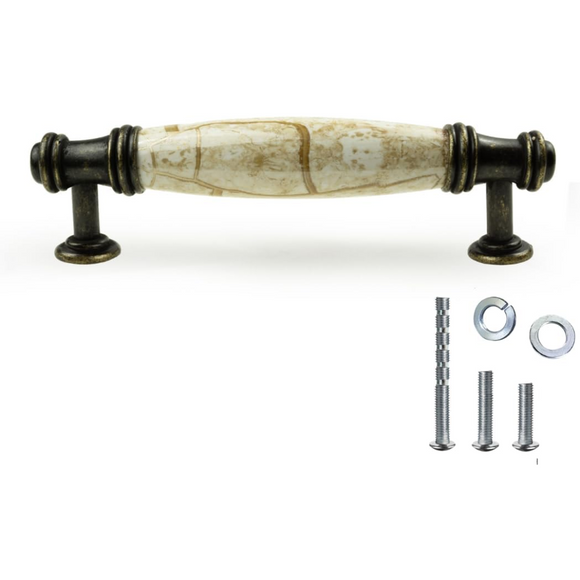 DIY Décor Hub: One Antique Brass 3 Inch Drawer Pull with Brown Marble Accent. Ideal for use as Kitchen Cabinet Handles, Dresser Handles, Kitchen Drawer Pulls, Bathroom Cabinet or Tray Handles