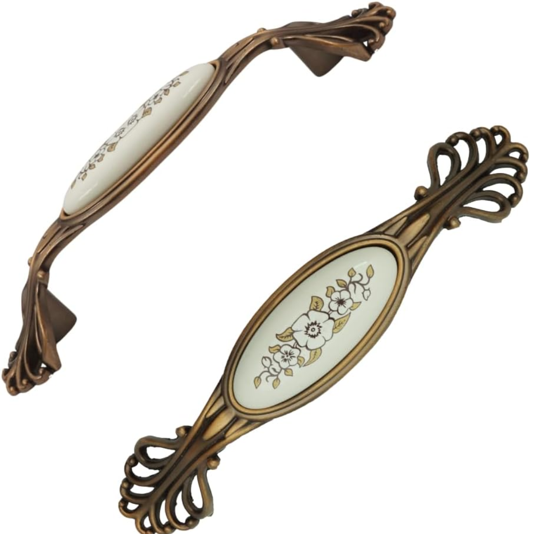 DIY Décor Hub - 5-inch Antique Gold with Floral Design Cabinet Handles, Set of 10