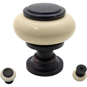 DIY Décor Hub - Small Oil-Rubbed Bronze with Beige Ceramic Cabinet Knobs, 10-Pack