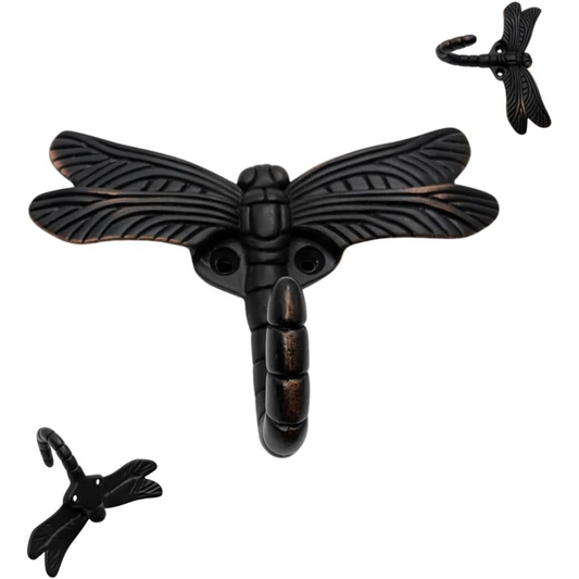 Handsley - 12 pcs Oil Rubbed Bronze Dragonfly Wall Hooks for Office, Storage, and Commercial Wall Mount Use, Decorative Utility Hooks for Coats, Keys, and Bags
