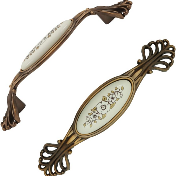 DIY Décor Hub 3.75 inch Antique Gold with Floral Design Cabinet Handles, Set of 10
