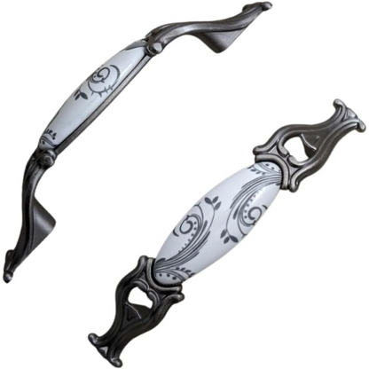 DIY Décor Hub 3.75-inch Antique Silver with Gray Floral Design Cabinet Handles, Set of 10