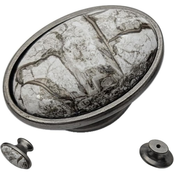 DIY Décor Hub Antique Silver Oval Knobs w/Gray Marble Accent for Cabinet & Drawers (10)