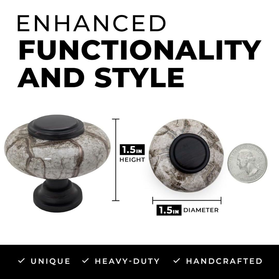 DIY Décor Hub - Large 1.5 inch Oil-Rubbed Bronze w/Granite-Gray Ceramic Cabinet Knobs, 20-Pack