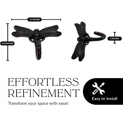 Handsley - 6 pcs Oil Rubbed Bronze Dragonfly Wall Hooks for Office, Storage, and Commercial Wall Mount Use, Decorative Utility Hooks for Coats, Keys, and Bags