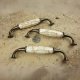DIY Décor Hub - Set of 6 Antique Brass Ceramic Pumpkin Handles with Brown Marble Finish