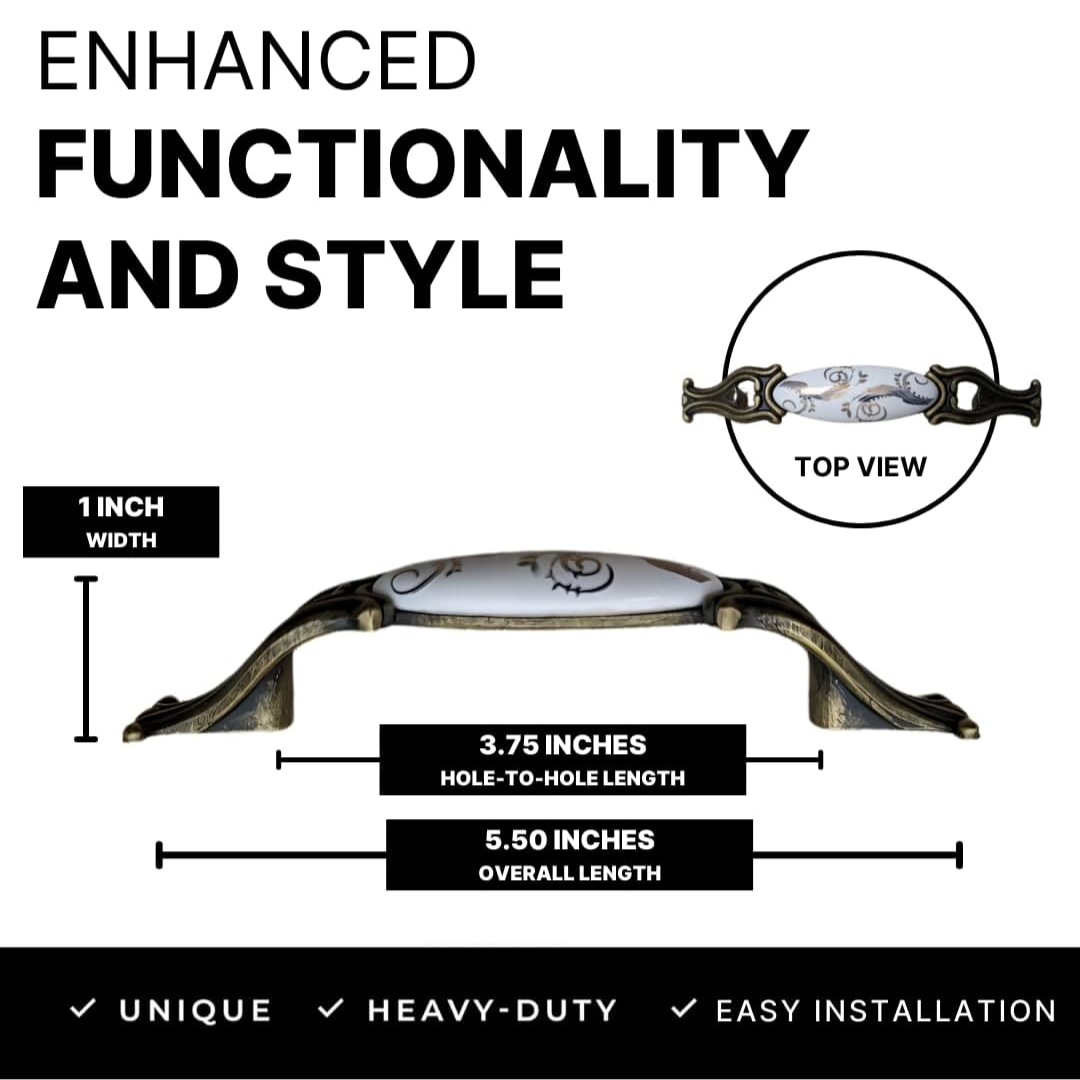 DIY Décor Hub 3.75 inch Antique Brass Floral Design Cabinet Handles, Set of 10