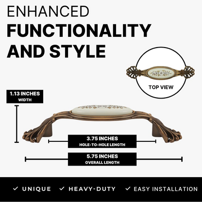 DIY Décor Hub 3.75 inch Antique Gold with Floral Design Cabinet Handles, Set of 10