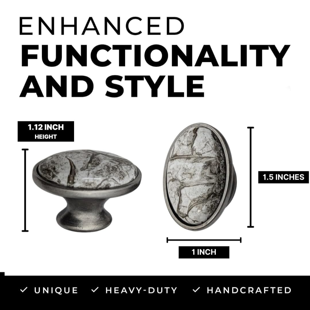 DIY Décor Hub Antique Silver Oval Knobs w/Gray Marble Accent for Cabinet & Drawers (20)