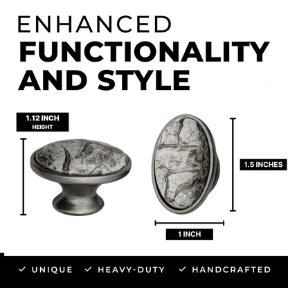 DIY Décor Hub Antique Silver Oval Knobs w/Gray Marble Accent for Cabinet & Drawers (20)