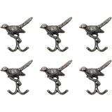 DIY Décor Hub - 6pcs Utility Hooks, Antique Silver Bird Hooks, Decorative Wall Mount, Set of 6