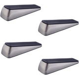 Handsley - 4 pcs Satin Nickel Metal Jacket Door Stoppers with Premium Rubber Wedge for Secure, Pet-Proof Hold