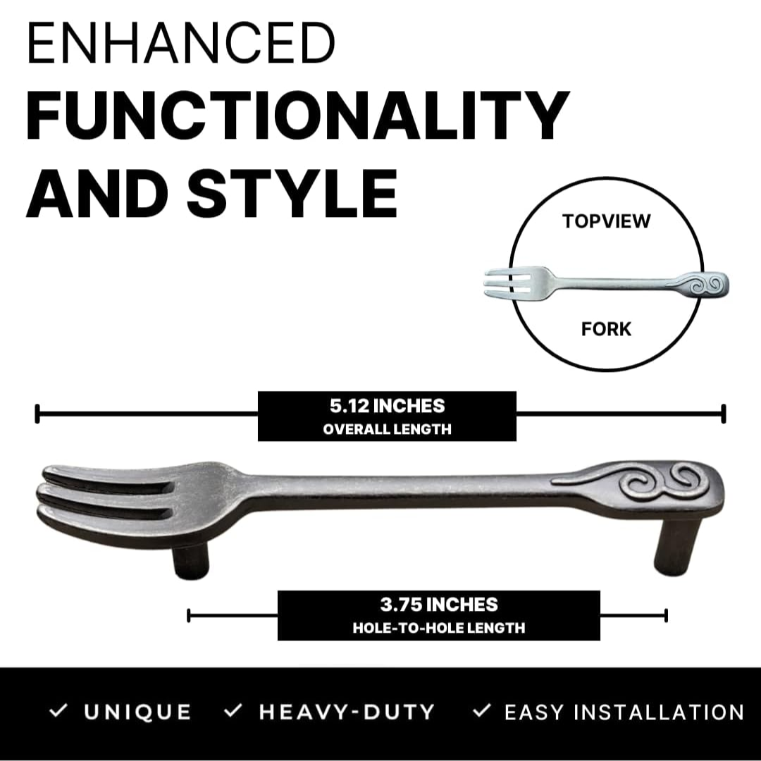 DIY Décor Hub - Kitchen Cabinet Handles Antique Silver, Spoon-Fork-Knife 5 Each (15 Total) 3 3/4 Inch Hole Center