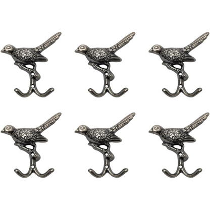Handsley - 12 pcs Antique Silver Bird Wall Hooks for Office, Storage, and Commercial Wall Mount Use, Decorative Utility Hooks for Coats, Keys, Bags, and More
