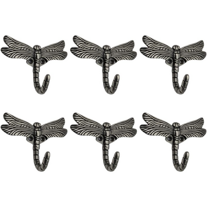 Handsley - 12 pcs Antique Silver Dragonfly Wall Hooks for Office, Storage, and Commercial Wall Mount Use, Decorative Utility Hooks for Coats, Keys, and Bags