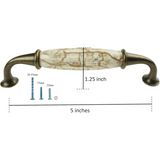 DIY Décor Hub - Set of 6 Antique Brass Ceramic Pumpkin Handles with Brown Marble Finish