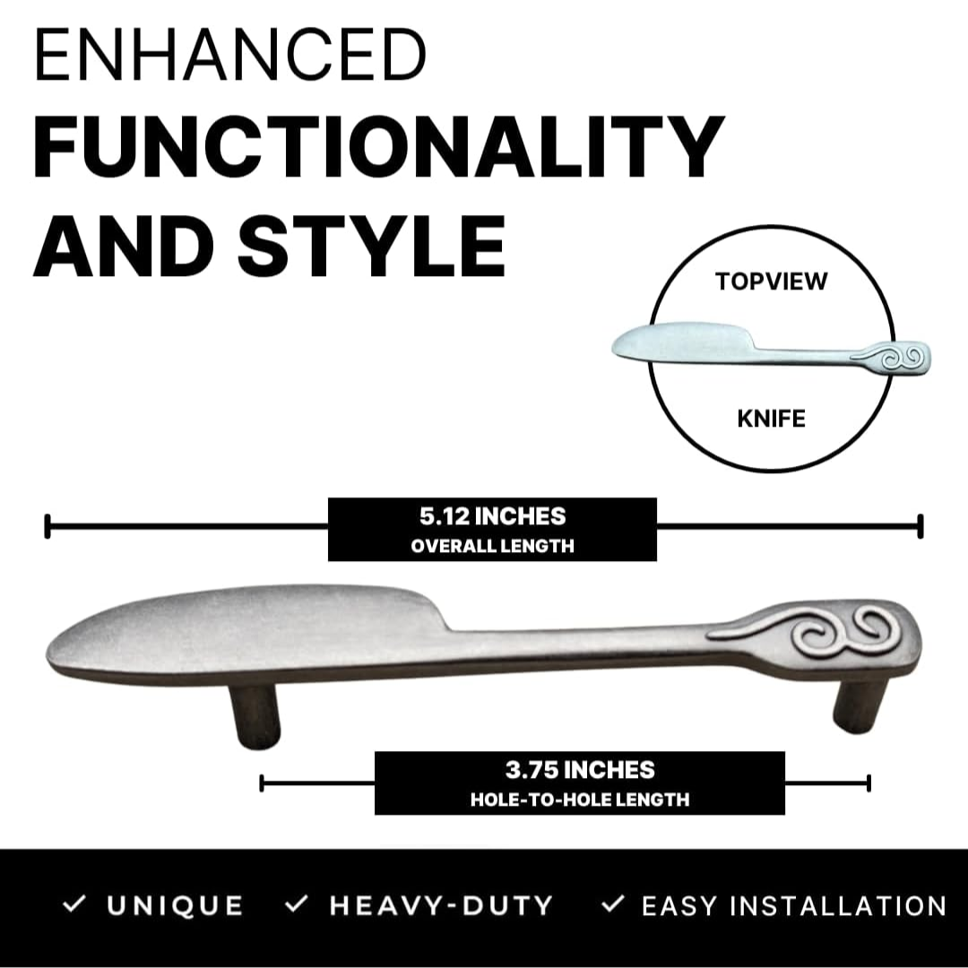 DIY Décor Hub - Kitchen Cabinet Handles Antique Silver, Spoon-Fork-Knife 5 Each (15 Total) 3 3/4 Inch Hole Center