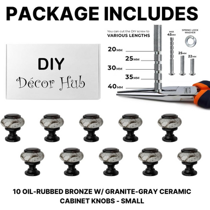 DIY Décor Hub - Small Oil-Rubbed Bronze w/Granite-Gray Ceramic Cabinet Knobs, 10-Pack